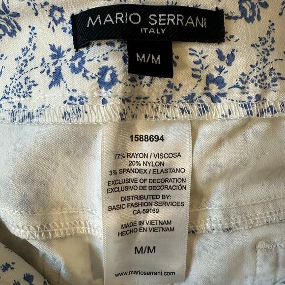 Mario Serrani White/Blue Floral Print Straight/Stretch Pants- M - Picture 3 of 8